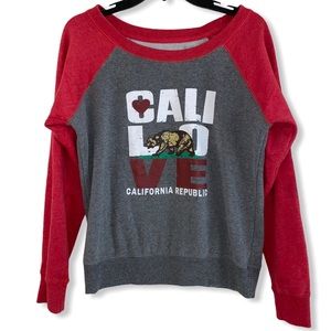 GREEN SLEEVED Cali Love Red Sleeve Gray Sweatshirt Size Medium